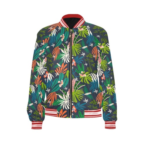Birds in the jungle modern All Over Print Bomber Jacket for Women (Model H21)