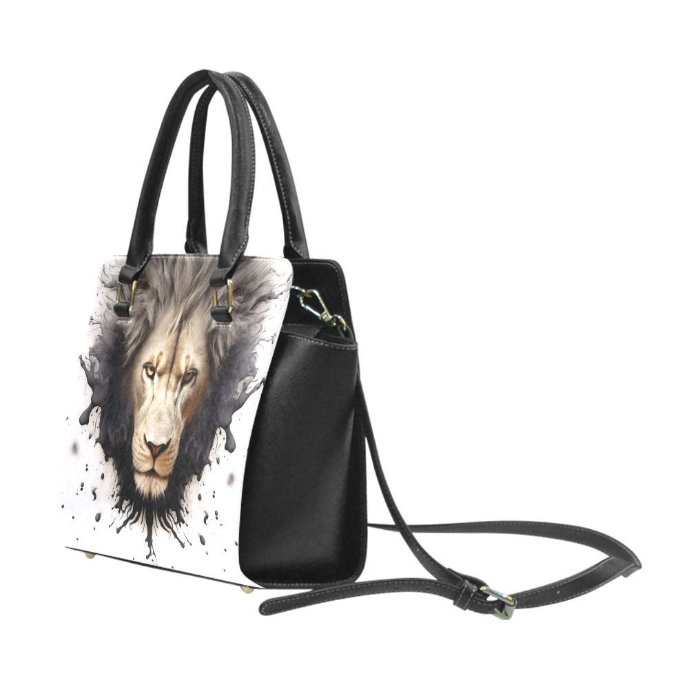 Lion Ink Blot Rivet Shoulder Handbag (Model 1645)