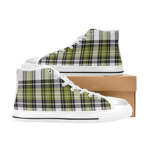 Olive Green Black Plaid Women's Classic High Top Canvas Shoes (Model 017)