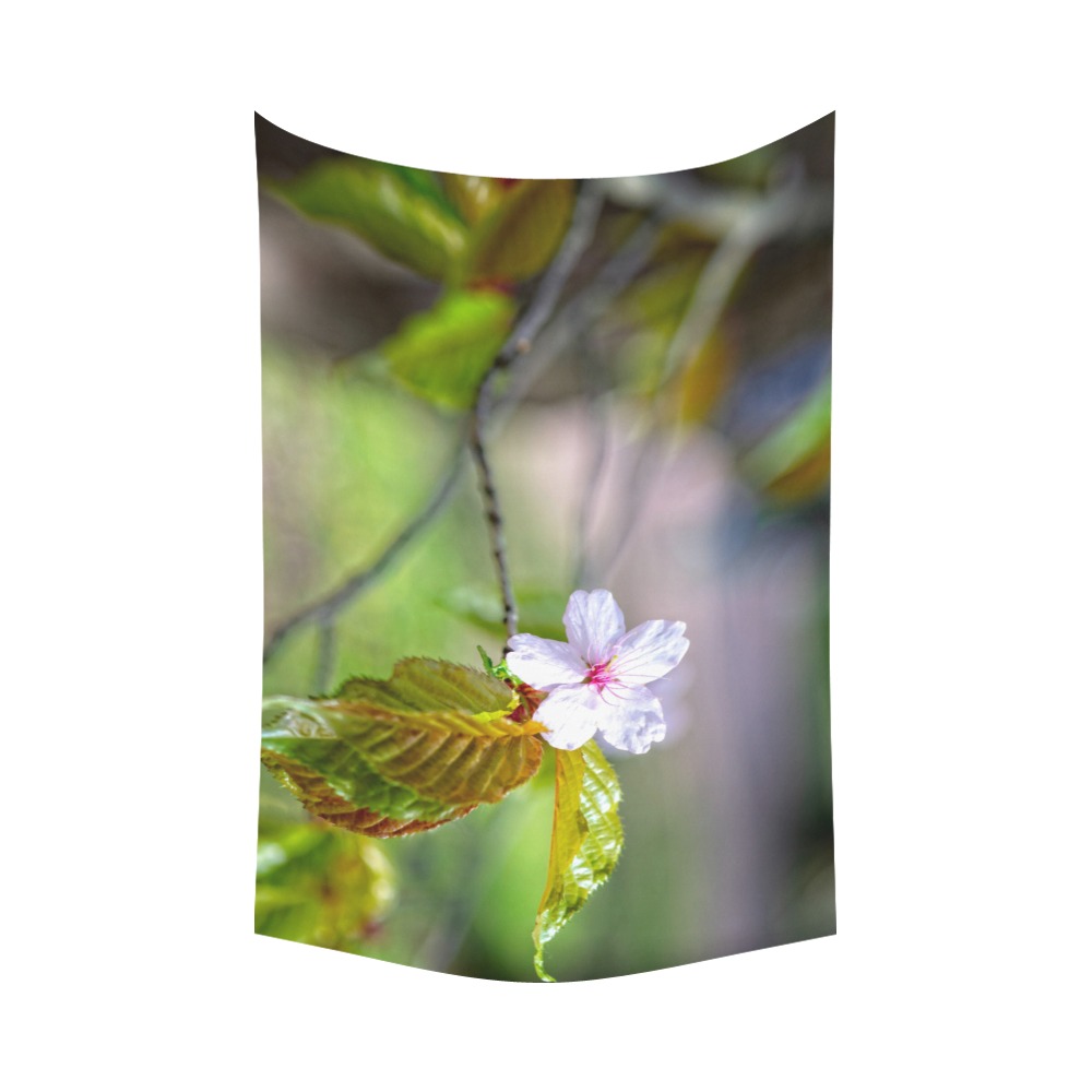 One sakura cherry flowers on a tree in spring. Polyester Peach Skin Wall Tapestry 90"x 60"