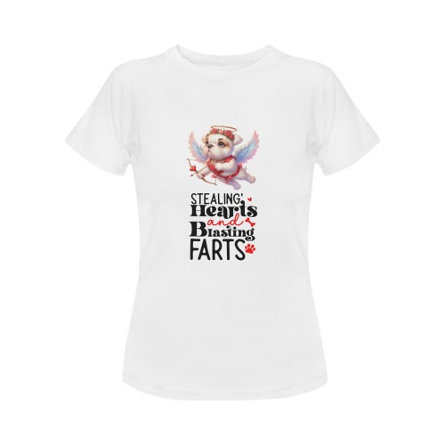 Cupid Bulldog Stealing Hearts and Blasting Farts Women's T-Shirt in USA Size (Two Sides Printing)