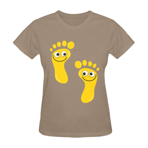 Happy Cartoon Yellow Human Foot Prints Sunny Women's T-shirt (Model T05)