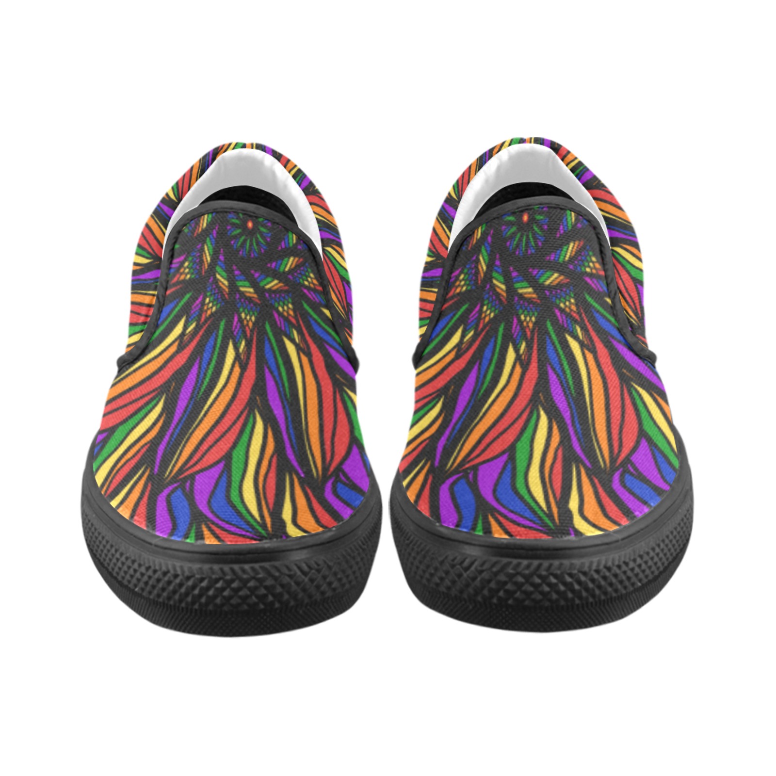 Ô Rainbow Feather Flower Mandala Women's Unusual Slip-on Canvas Shoes (Model 019)