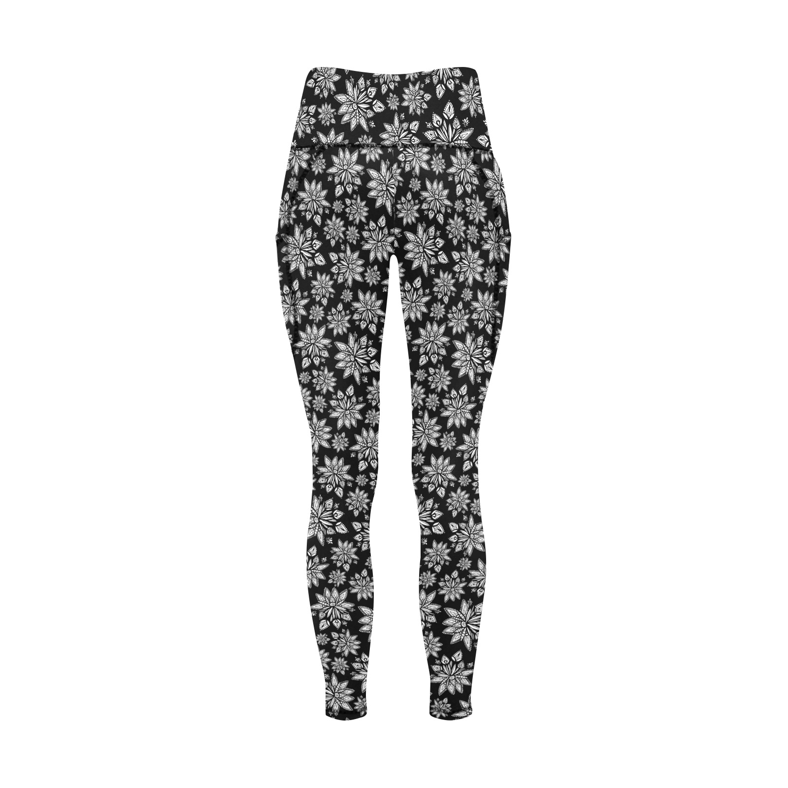 Creekside Floret pattern black Women's All Over Print Leggings with Pockets (Model L56)
