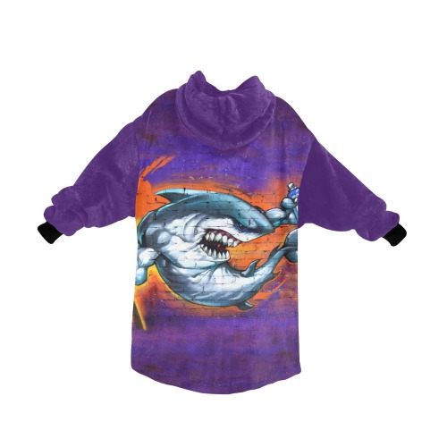 Graffiti Shark Wall Art - Purple Blanket Hoodie for Kids