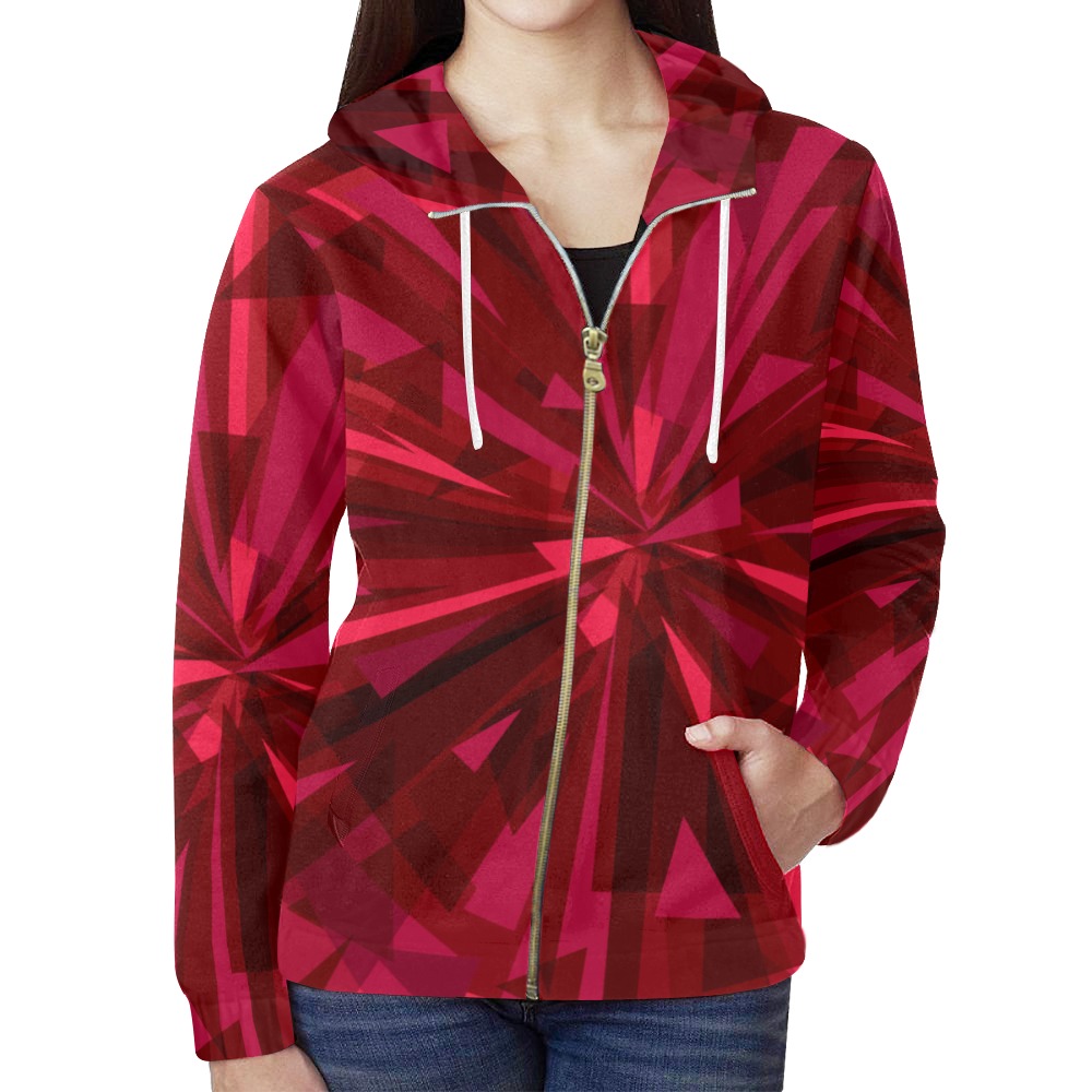 Red Explosion All Over Print Full Zip Hoodie for Women (Model H14)