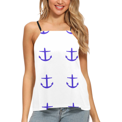 royal anchors on white Loose Fit Halter Neck Top (Model T68)