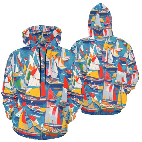 Fantasy sailboats at sea. Elegant abstract art. All Over Print Hoodie for Men (USA Size) (Model H13)