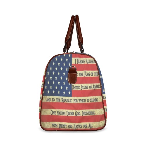 Flag with Pledge on it Waterproof Travel Bag/Large (Model 1639)