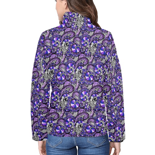 Purple Pulse - Small Pattern Women's Stand Collar Padded Jacket (Model H41)