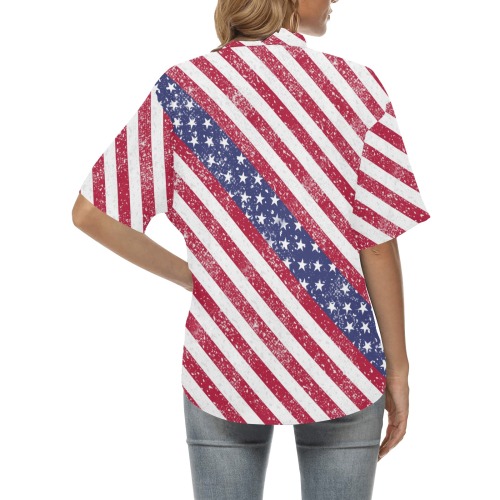 American Flag Distressed All Over Print Hawaiian Shirt for Women (Model T58)