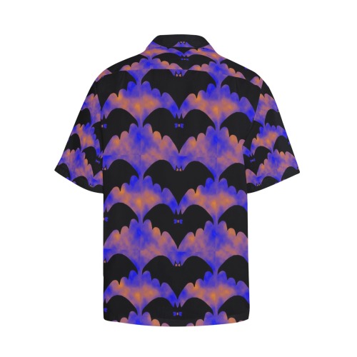 Bats And Bows Blue Orange Hawaiian Shirt with Chest Pocket (Model T58)