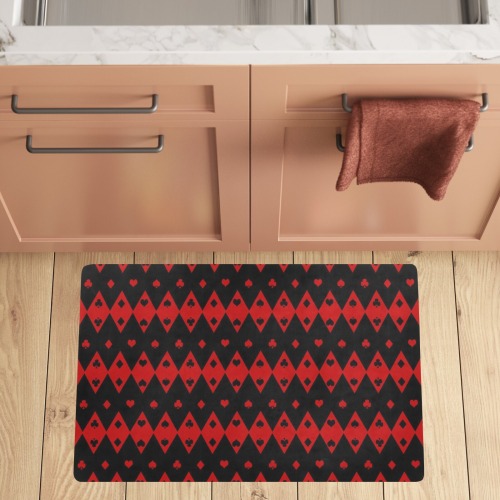 Black Red Playing Card Shapes Kitchen Mat 32"x20"