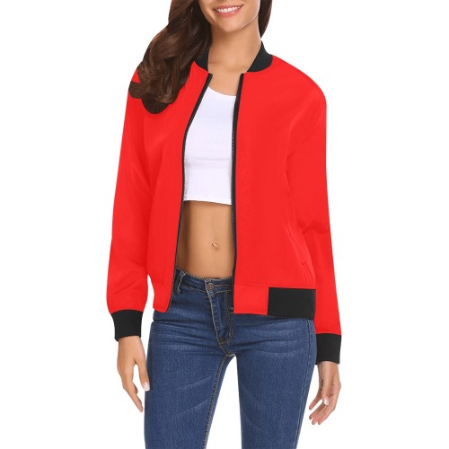Merry Christmas Red Solid Color All Over Print Bomber Jacket for Women (Model H19)