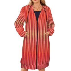 Tribal striped cream orange deep magenta 3 Women's Long Hooded Coat (Model H72)