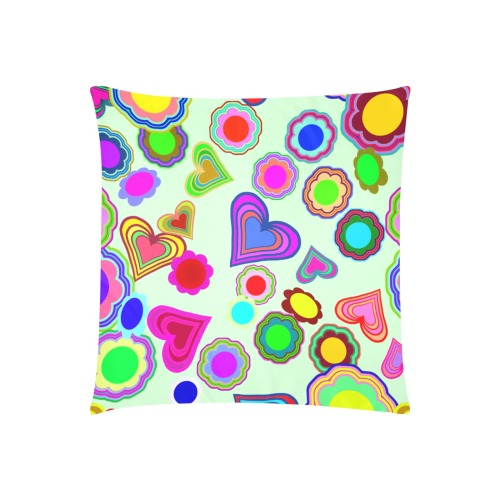 Groovy Hearts Flowers Pattern Green Custom Zippered Pillow Cases 20"x20" (Two Sides)