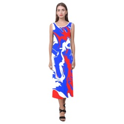 Patriotic Swirls of Red, White and Blue Phaedra Sleeveless Open Fork Long Dress (Model D08)