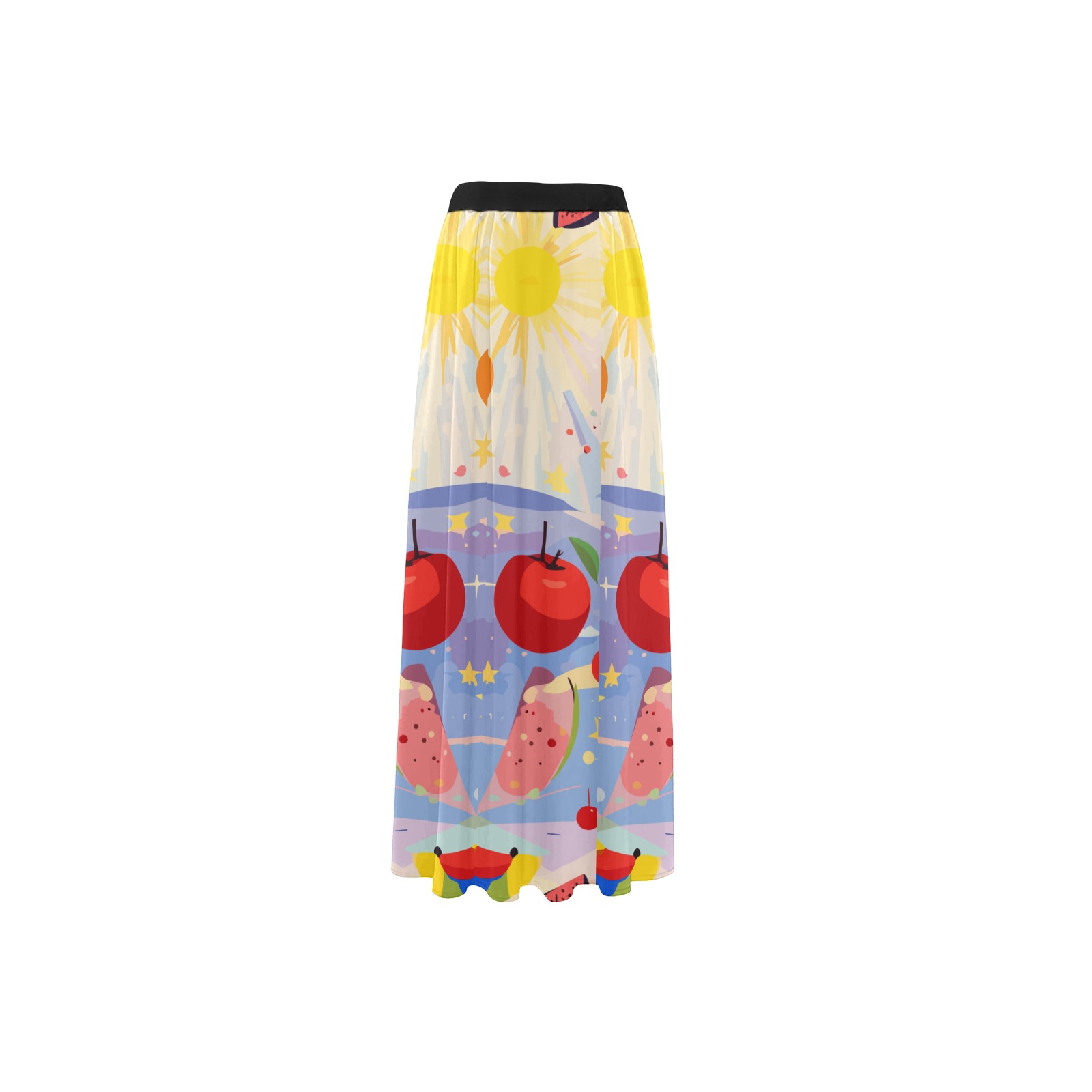 Colorful fruits, shining sun, stars. Positive art. High Slit Long Beach Dress (Model S40)