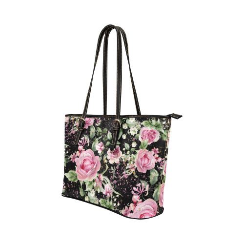 Floral everyday bag Leather Tote Bag/Large (Model 1651)