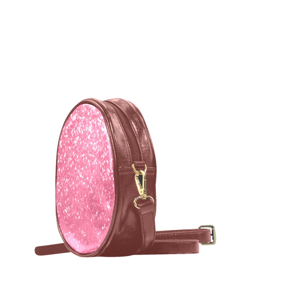 Magenta light pink red faux sparkles glitter Round Sling Bag (Model 1647)
