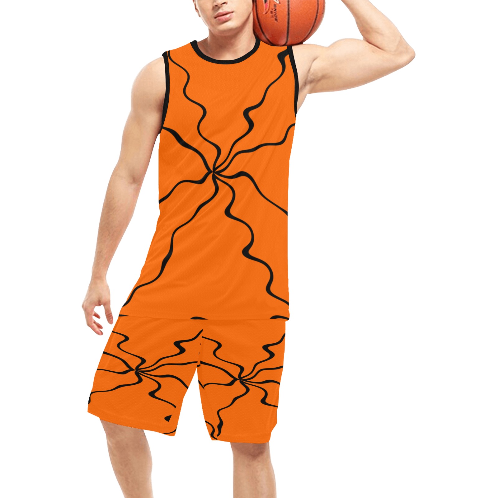 Black Interlocking Triangles Noisy orange Basketball Uniform with