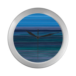 Abstract Blue Horizontal Stripes Silver Color Wall Clock