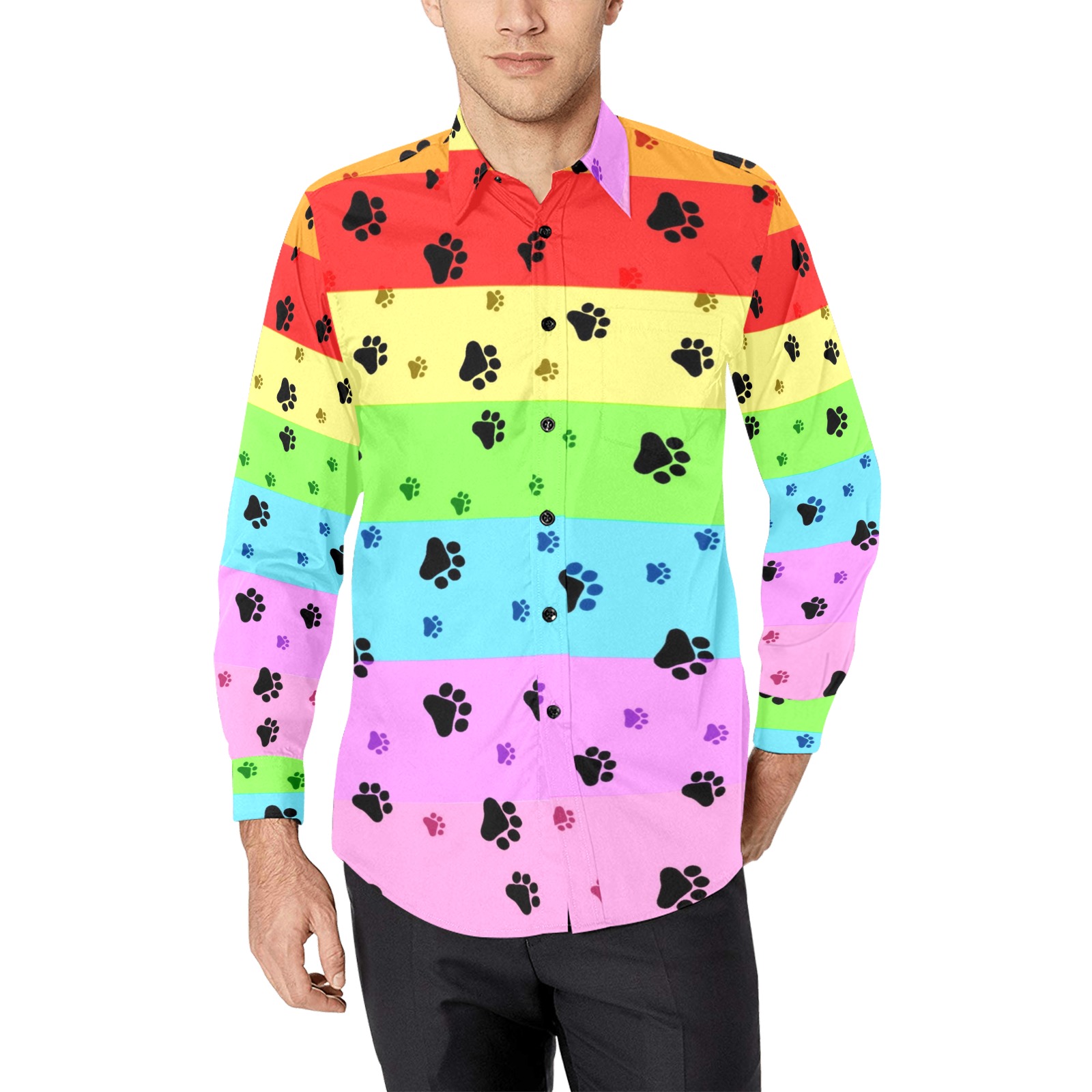 Rainbow Paws by Fetishworld Men's All Over Print Casual Dress Shirt (Model T61)