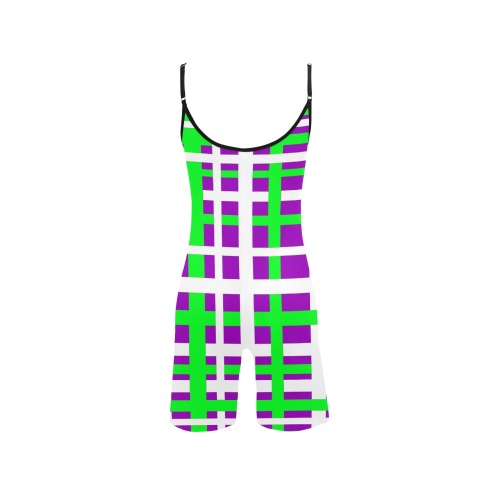 Interlocking Stripes Black Green Purple Women's Short Yoga Bodysuit