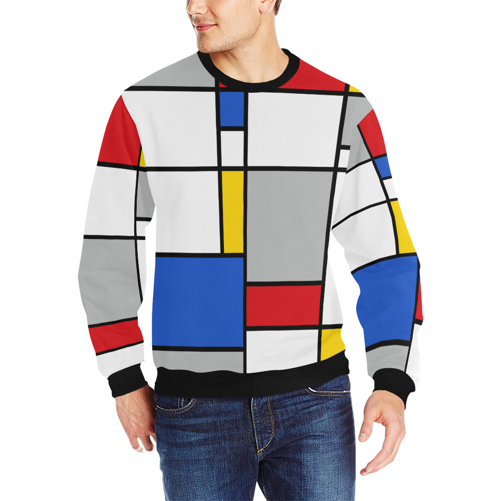 Geometric Retro Mondrian Style Color Composition Men's Rib Cuff Crew Neck Sweatshirt (Model H34)