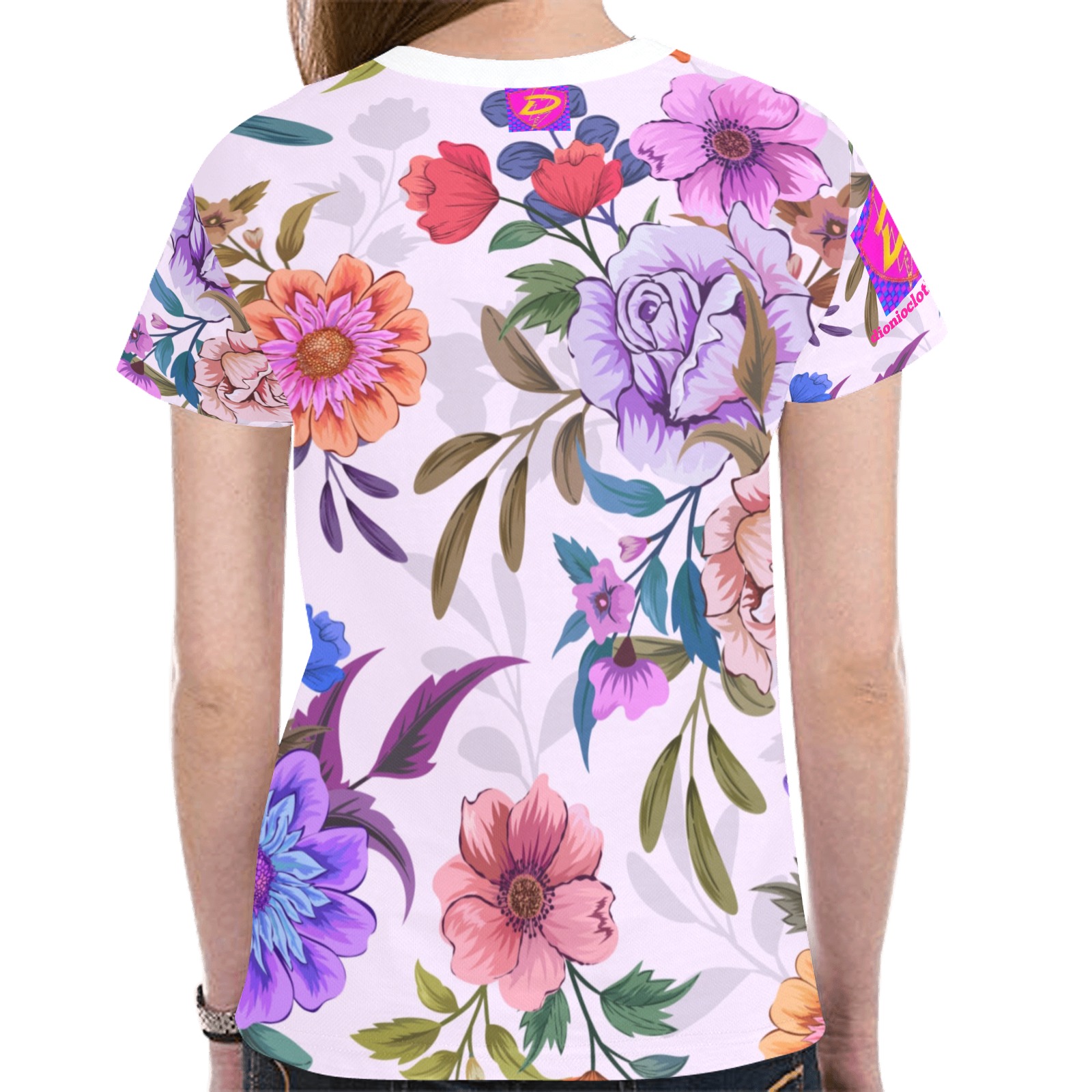 DIONIO Clothing - Ladies' White & Purple Flower T-Shirt New All Over Print T-shirt for Women (Model T45)