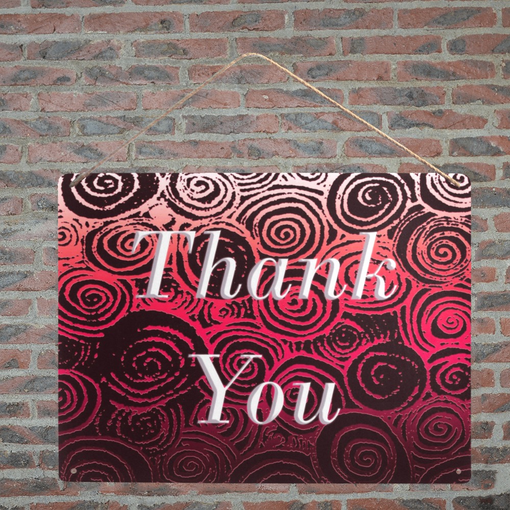 Thank You Swirls Red Metal Sign 16"x12"