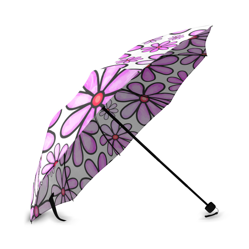 Pink Watercolor Doodle Daisy Flower Pattern Foldable Umbrella (Model U01)