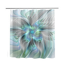 Abstract Blue Green Butterfly Fantasy Fractal Art Shower Curtain 66"x72"
