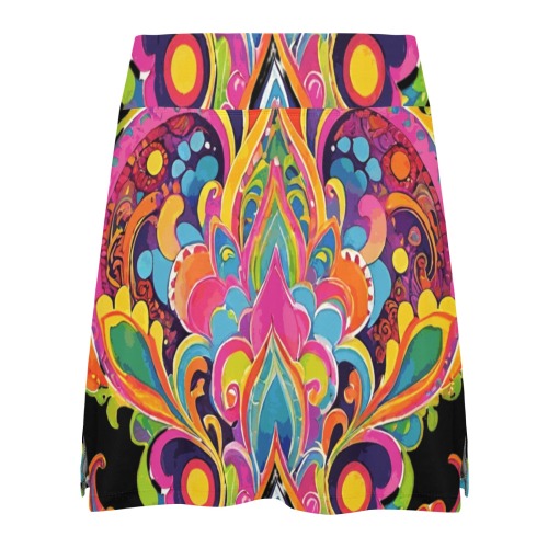 Abstract Retro Hippie Floral Paisley Women's Athletic Skirt (Model D64)