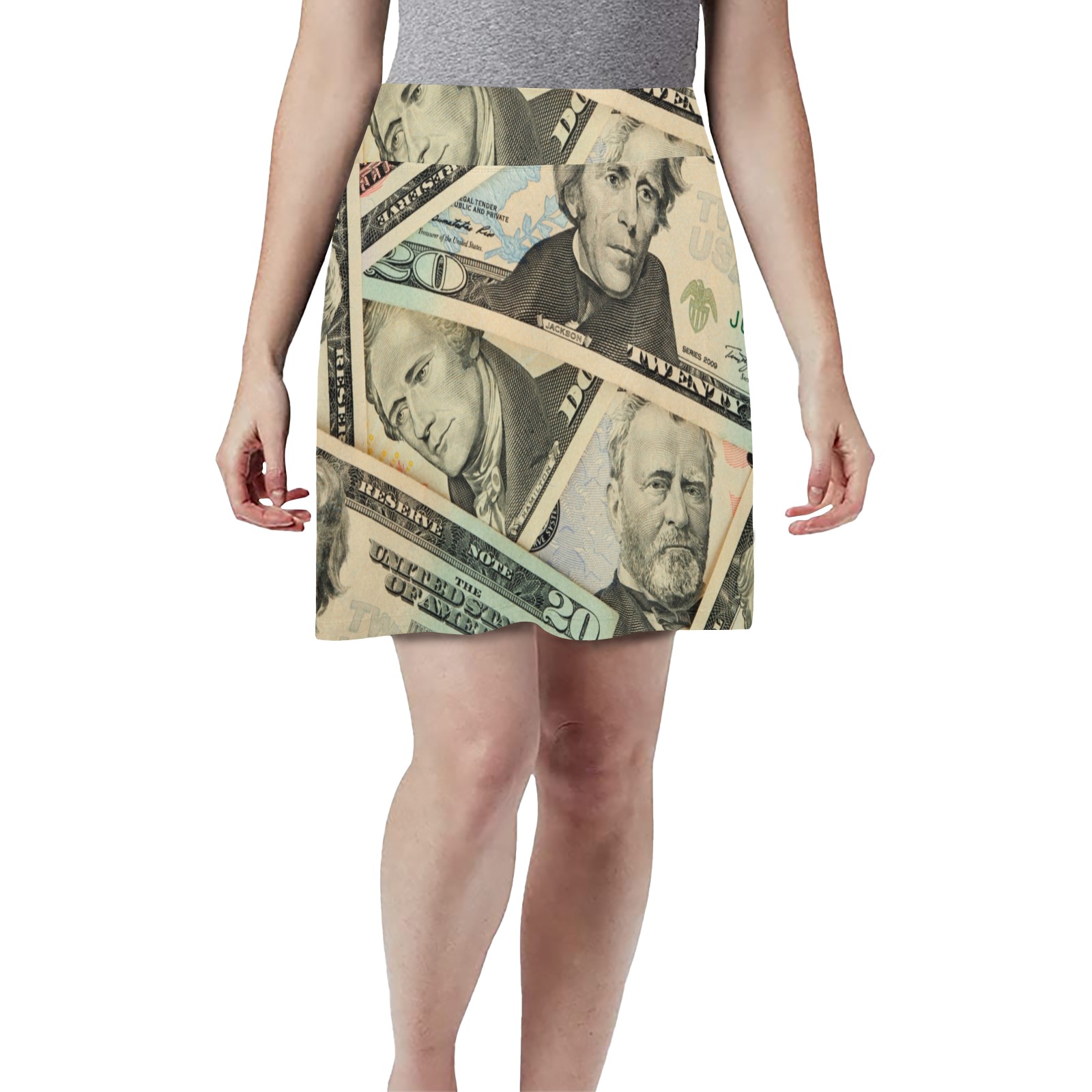 US PAPER CURRENCY Women's Athletic Skirt (Model D64)