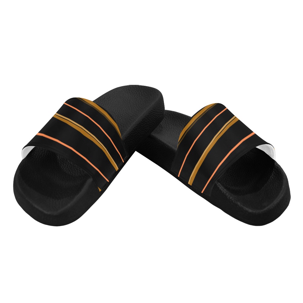 Midecentury Orange Retro Stripes Women's Slide Sandals (Model 057)