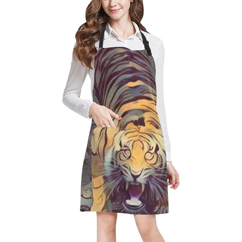 Tiger Color Painted Looking Up All Over Print Apron