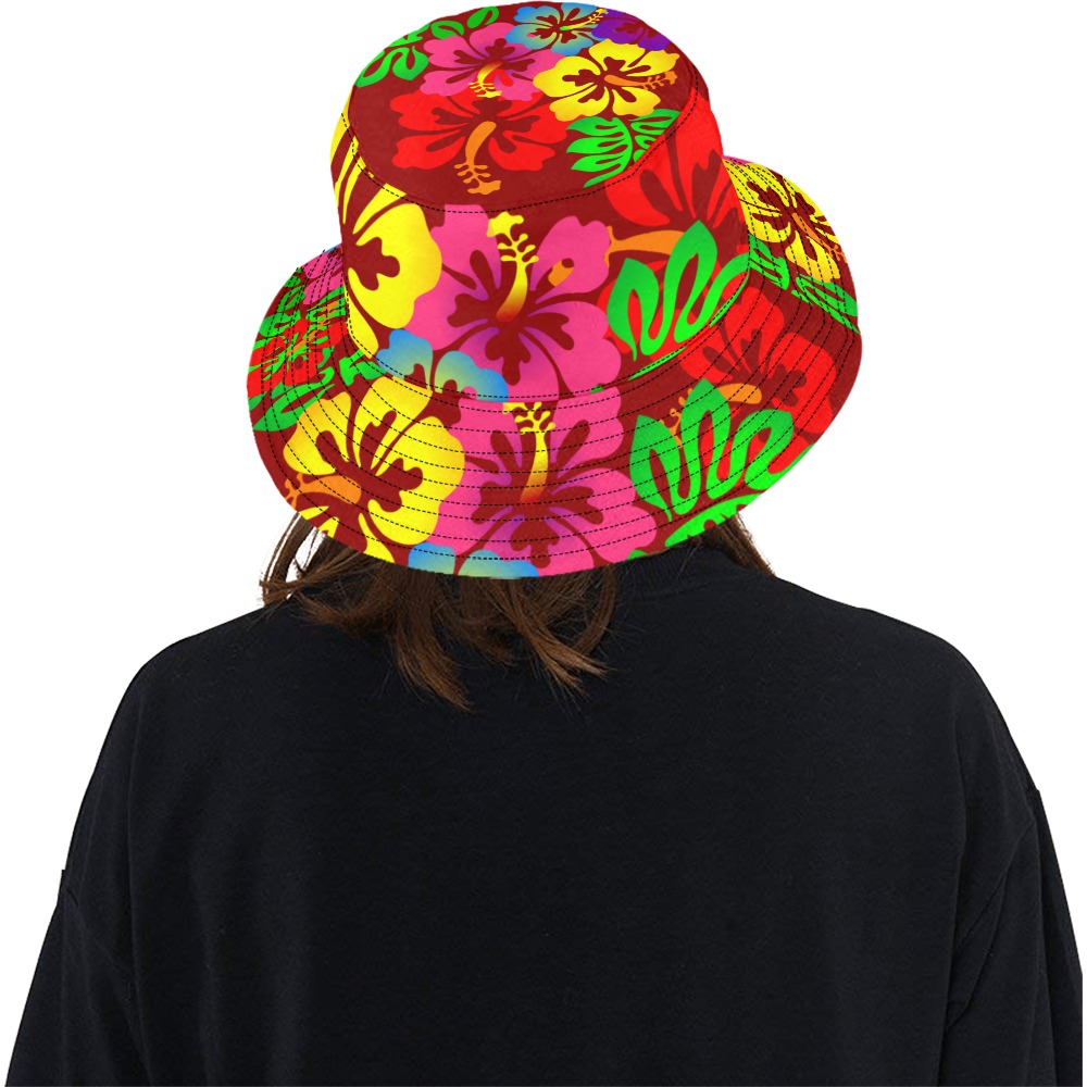 Hibiscus Hawaiian Flowers / Red All Over Print Bucket Hat