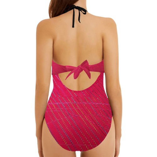 AKWETE  ED PLAIN DESIGN-1890X510 Backless Hollow Out Bow Tie Swimsuit (Model S17)