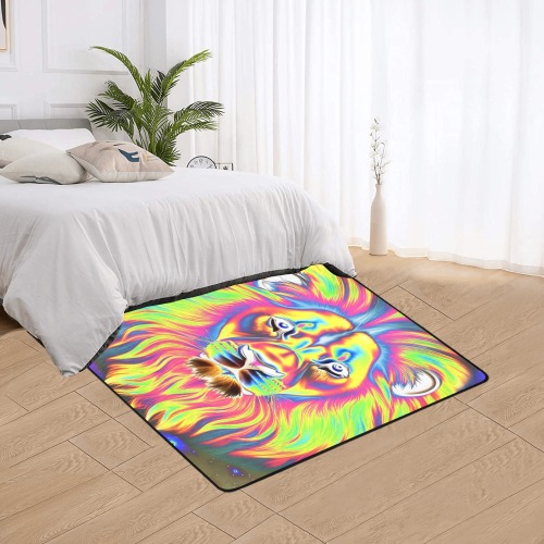 The Lion in Negative Rainbow Area Rug with Black Binding 5'3''x4'