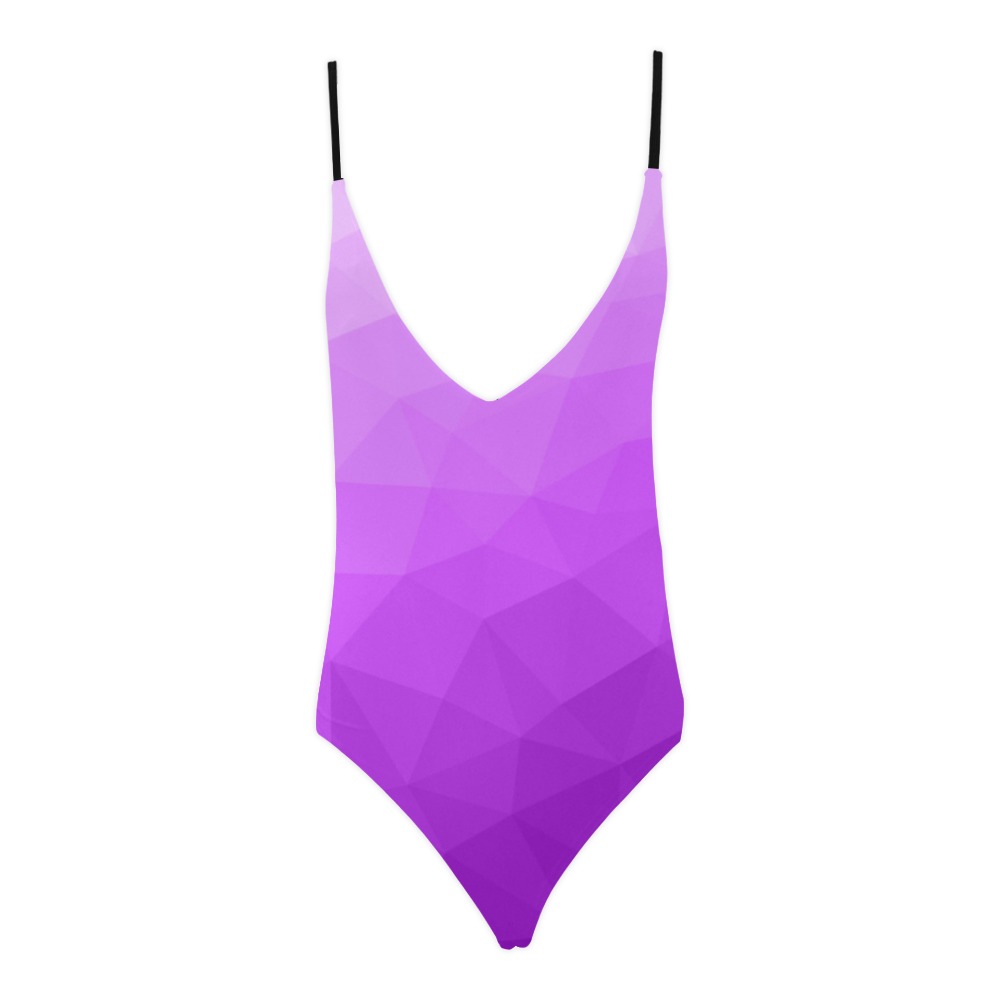 Purple gradient geometric mesh pattern Sexy Lacing Backless One-Piece Swimsuit (Model S10)
