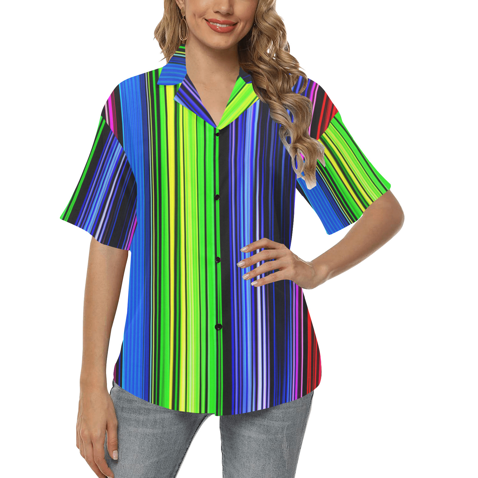 A Rainbow Of Stripes All Over Print Hawaiian Shirt for Women (Model T58)
