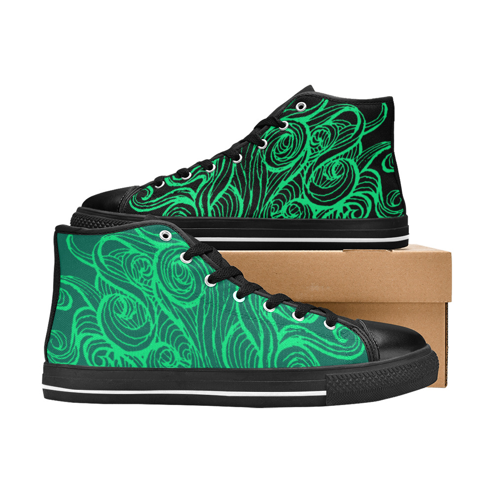 Graffiti Green - Double Sided Women's Classic High Top Canvas Shoes (Model 017)