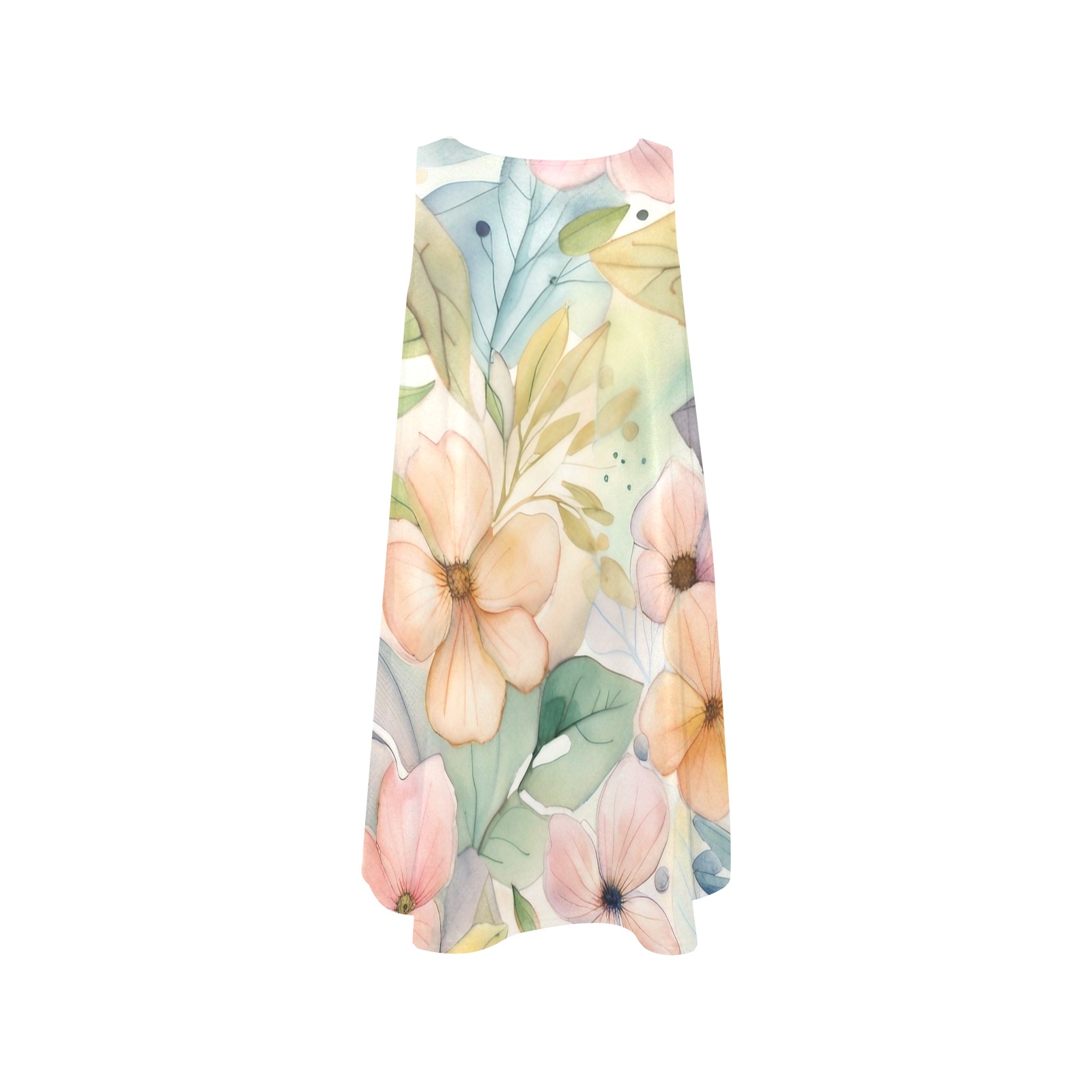 Watercolor Floral 1 Sleeveless A-Line Pocket Dress (Model D57)