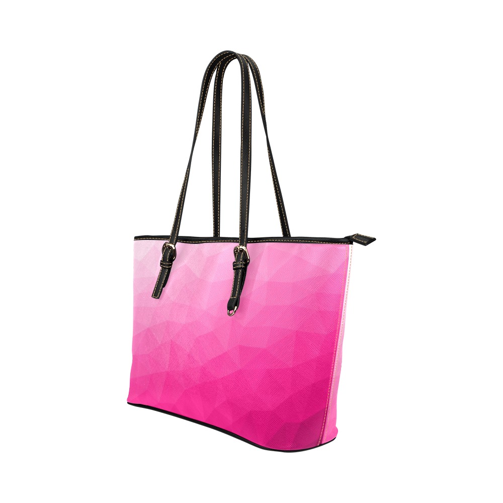 Hot pink gradient geometric mesh pattern Leather Tote Bag/Small (Model 1651)