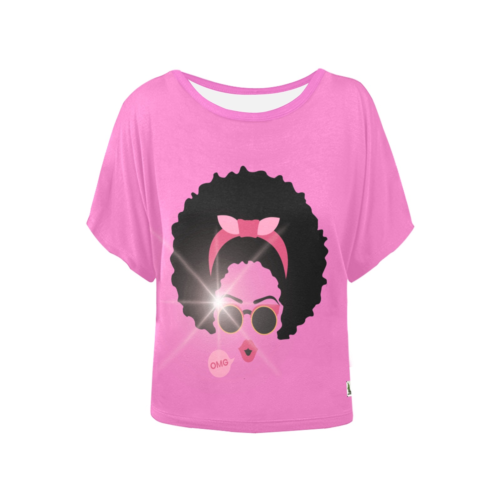 FD's Black is Beautiful Collection- Black Woman OMG in pink 53086 Women's Batwing-Sleeved Blouse T shirt (Model T44)