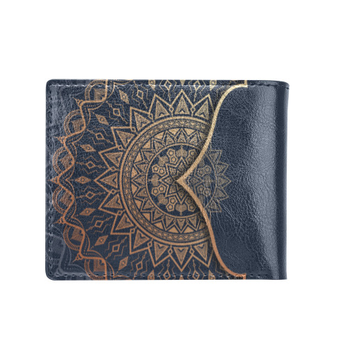 Mandala Armor in navy and gold tones Bifold Wallet with Coin Pocket (Model 1706)