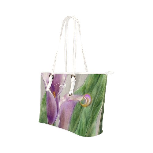 My Purple Lilies by June Yu Leather Tote Bag/Small (Model 1651)