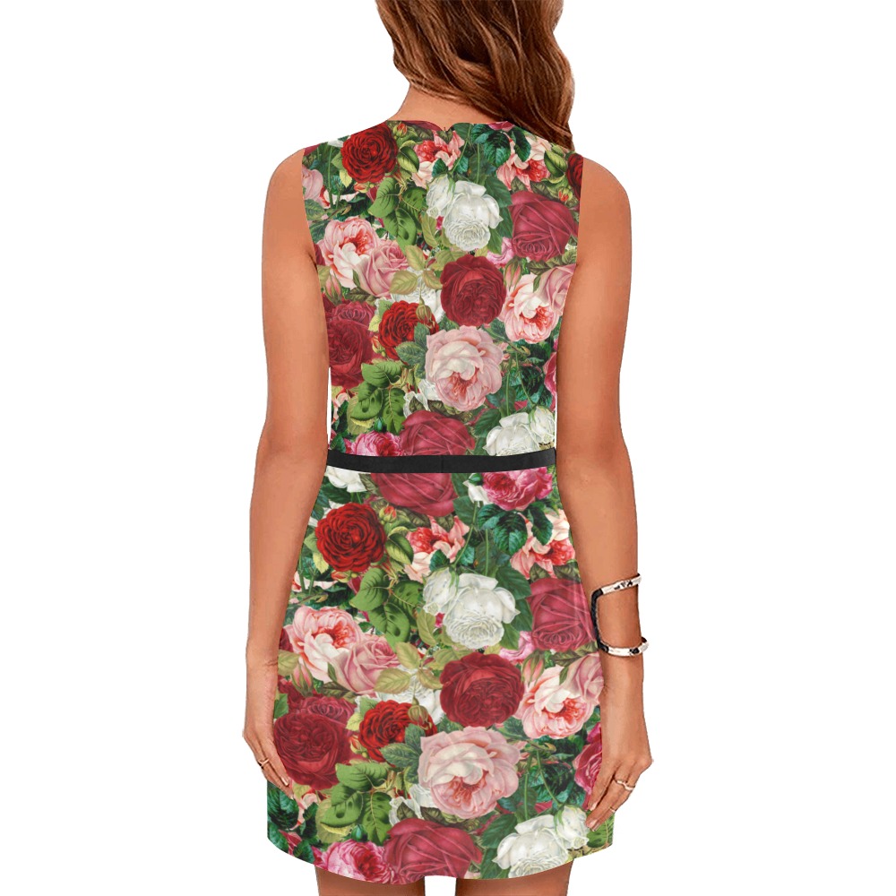 Vintage Flowers With Pink Eos Women's Sleeveless Dress (Model D01)
