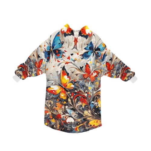 Decorative floral ornament and awesome butterflies Blanket Hoodie for Women